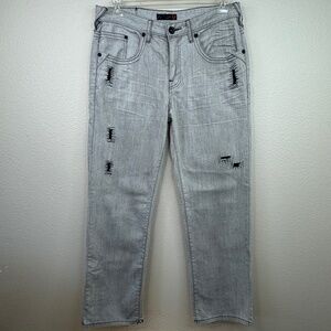 G by Guess Lucas Relaxed Straight Leg Mens Gray Distressed Stitch Jeans Sz. 33